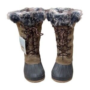 Khombu Brown Leather Winter Cabincore Boots, Size 6 NWT